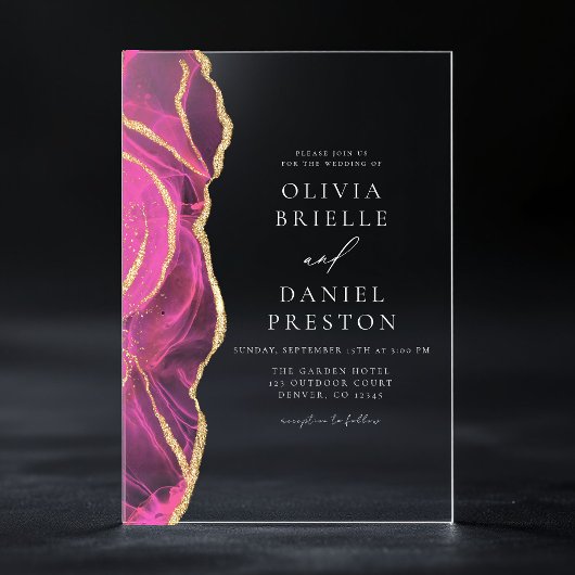 Moderne Roze Gouden Agaat Elegante bruiloft Acryl Uitnodigingen