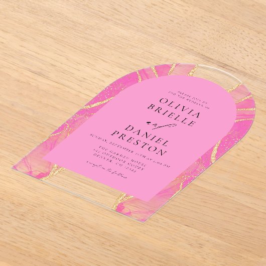 Moderne Roze Gouden Agaat Huwelijk Elegant Acryl Uitnodigingen (Laagn)