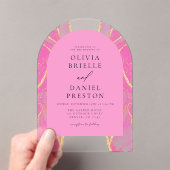 Moderne Roze Gouden Agaat Huwelijk Elegant Acryl Uitnodigingen (Insitu (Draagbaar))