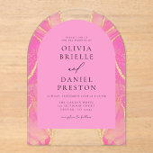 Moderne Roze Gouden Agaat Huwelijk Elegant Acryl Uitnodigingen (Voorkant)