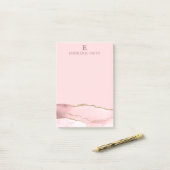 Moderne Roze Gouden Agaat Marmer Monogram Post-it® Notes (Op bureau)