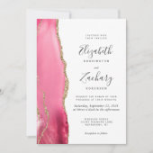 Moderne Roze Gouden Agaat QR Code Huwelijksuitnodi Kaart (Voorkant)