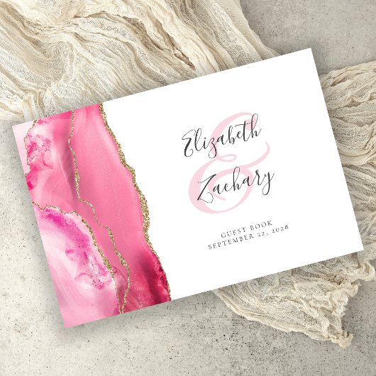Moderne Roze Gouden Agaat Script Bruiloft Gastenboek