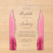 Moderne Roze Gouden Agaat Trouwboog Acryl Uitnodigingen (Voorkant)