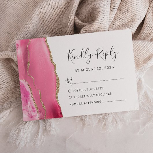 Moderne Roze Gouden Agaat Trouwkaart RSVP Kaartje