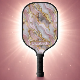 Moderne Roze Gouden Agaten Gepersonaliseerde Pickleball Paddle