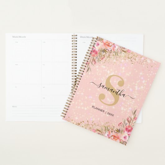 Moderne Roze Gouden Bloem 2026 Planner (Display)