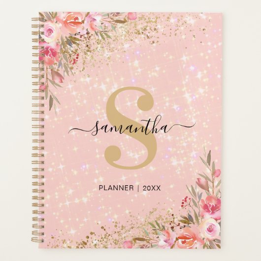 Moderne Roze Gouden Bloem 2026 Planner (Voorkant)