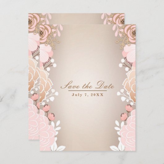 Moderne Roze & Gouden Bloem Botanische Bewaar de D Aankondigingskaart (Voorkant / Achterkant)