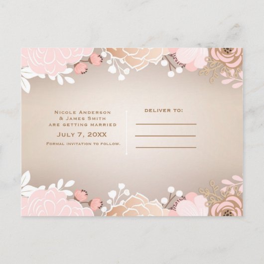 Moderne Roze & Gouden Bloem Botanische Bewaar de D Aankondigingskaart (Achterkant)