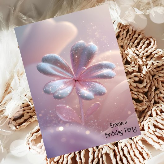 Moderne roze gouden bloem verjaardagsuitnodiging kaart