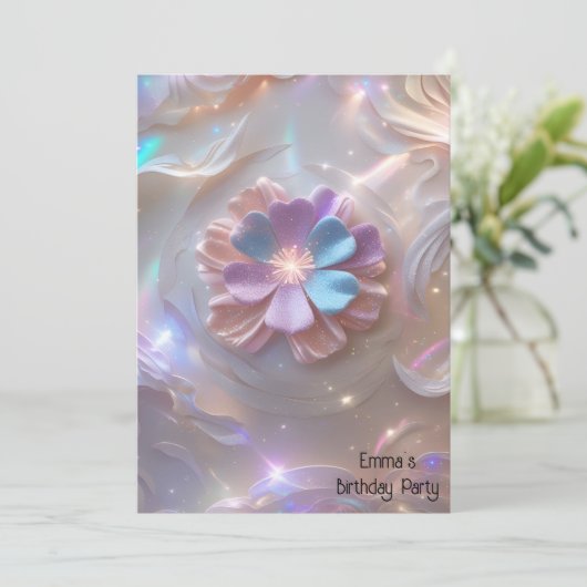 Moderne roze gouden bloem verjaardagsuitnodiging kaart (Staand voorkant)