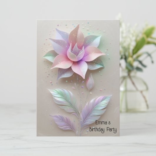 Moderne roze gouden bloem verjaardagsuitnodiging kaart (Staand voorkant)