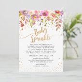 Moderne Roze Gouden Bloemen Baby Sprinkle Uitnodig Kaart (Staand voorkant)