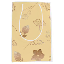 Moderne roze gouden bloemen en bladeren medium cadeauzakje