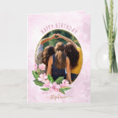 Moderne roze gouden bloemen grote foto geboortedag kaart (Voorkant)