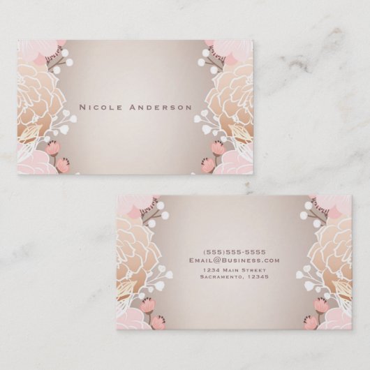 Moderne Roze & Gouden Bloemen Plantaardige Rustiek Visitekaartje (Voorkant / Achterkant)