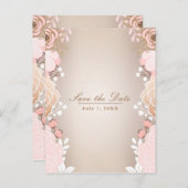 Moderne Roze & Gouden Bloemige Botanische Save the Aankondigingskaart (Voorkant / Achterkant)