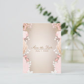 Moderne Roze & Gouden Bloemige Botanische Save the Aankondigingskaart (Staand voorkant)