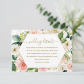 Moderne Roze Gouden Bloemige Trouwdetails Kaart (Staand voorkant)