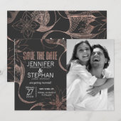 Moderne Roze Gouden Bloemtekeningen Save the Dates Date (Voorkant / Achterkant)