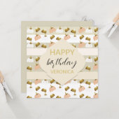 Moderne Roze Gouden Blozende Kunstzinnige Pompoen Kaart (Voorkant / Achterkant in situ)