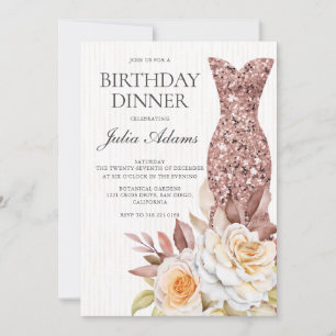 Moderne Roze Gouden Blush Bloemenjurk Verjaardag Kaart