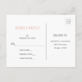 Moderne Roze Gouden Bruiloft RSVP Postkaart Uitnodiging Briefkaart (Achterkant)