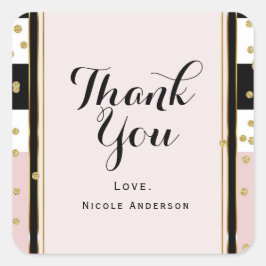 Moderne Roze & Gouden Confetti Zwart Witte Streep Vierkante Sticker