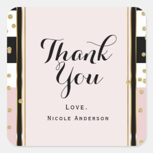 Moderne Roze & Gouden Confetti Zwart Witte Streep Vierkante Sticker