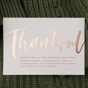 Moderne roze gouden dankbare Thanksgiving-diner Folie Uitnodiging