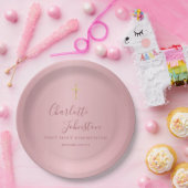 Moderne Roze Gouden Eerste Heilige Communie Papieren Bordje (Feest)