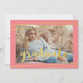 Moderne roze, gouden en witte Afstuderen uitnodigi Kaart (Voorkant)