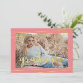 Moderne roze, gouden en witte Afstuderen uitnodigi Kaart (Staand voorkant)