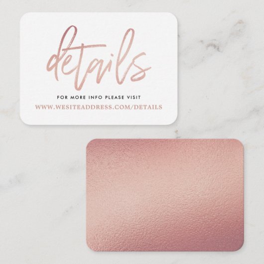 Moderne Roze Gouden Folie Script Details Informatiekaartje (Voorkant / Achterkant)