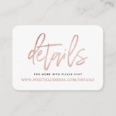 Moderne Roze Gouden Folie Script Details Informatiekaartje (Voorkant)