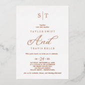 Moderne roze gouden folie script monogram bruiloft uitnodiging (Voorkant)