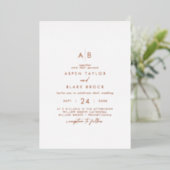 Moderne roze gouden folie script monogram bruiloft uitnodiging (Staand Voorkant)