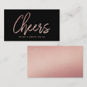Moderne Roze Gouden Folie Script "Proost" Drinktic Informatiekaartje (Voorkant / Achterkant)