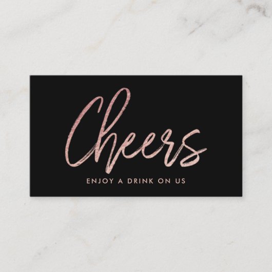 Moderne Roze Gouden Folie Script "Proost" Drinktic Informatiekaartje (Voorkant)