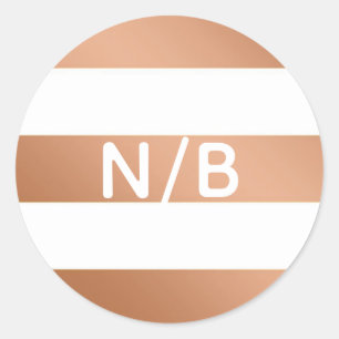 Moderne Roze Gouden Folie Strepen Monogram Huwelij Ronde Sticker