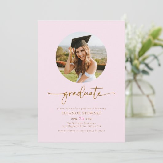 Moderne roze & gouden foto Afstuderen afstudeerfee Kaart (Staand voorkant)