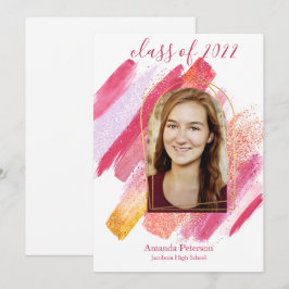 Moderne roze & gouden gebogen afstudeeraankondigin kaart