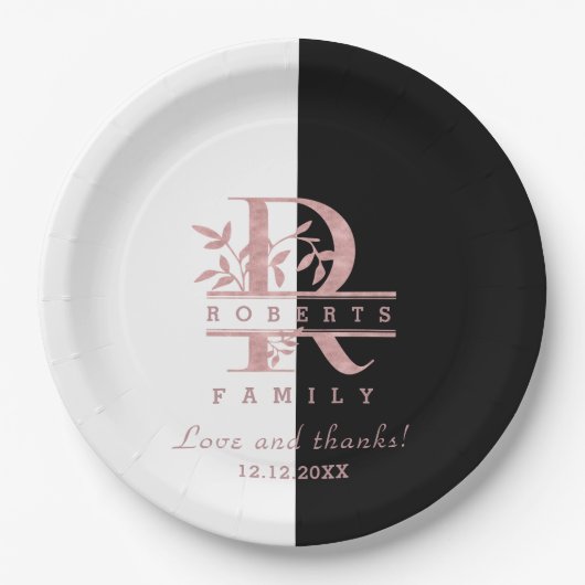 Moderne Roze Gouden Gesplitste Aangepaste Monogram Papieren Bordje (Voorkant)