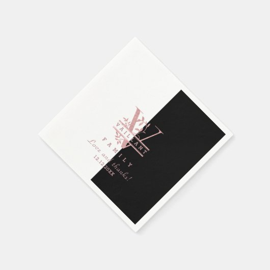 Moderne Roze Gouden Gesplitste Aangepaste Monogram Servet (Hoek)