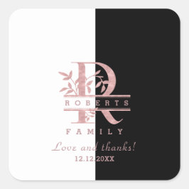 Moderne Roze Gouden Gesplitste Aangepaste Monogram Vierkante Sticker