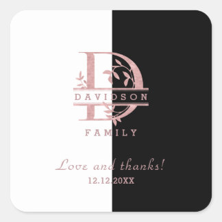 Moderne Roze Gouden Gesplitste Aangepaste Monogram Vierkante Sticker