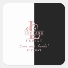 Moderne Roze Gouden Gesplitste Aangepaste Monogram Vierkante Sticker