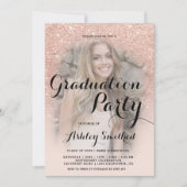 Moderne roze gouden glans ombre foto afstudeerfees kaart (Voorkant)