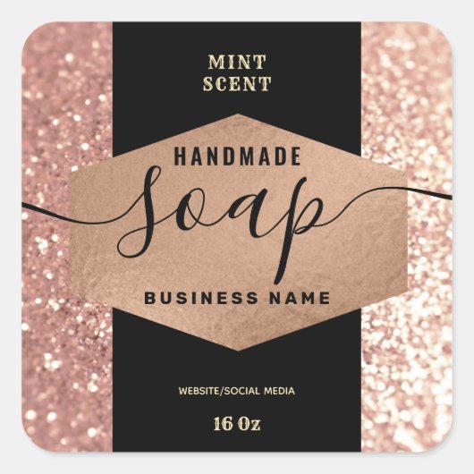Moderne roze gouden glinsterende script body butte vierkante sticker (Voorkant)
